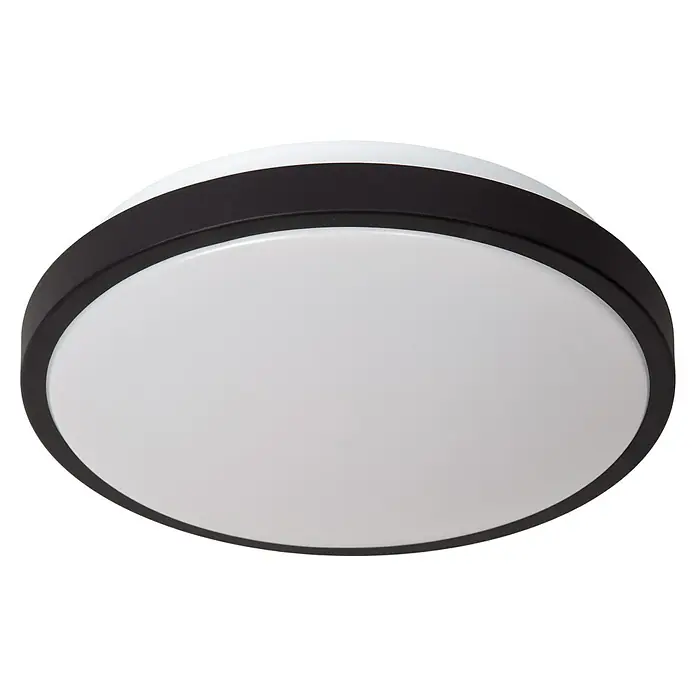 Lucide LED-Deckenleuchte rund Dasher - 12 W, Ø x H: 31,5 x 9 cm, Schwarz, Warmweiß - Runde Deckenleuchte mit schwarzem Rahmen und weißem Diffusor. Ideal für Wohnzimmer, Schlafzimmer oder Flur. Moderne und stilvolle Beleuchtungslösung.
