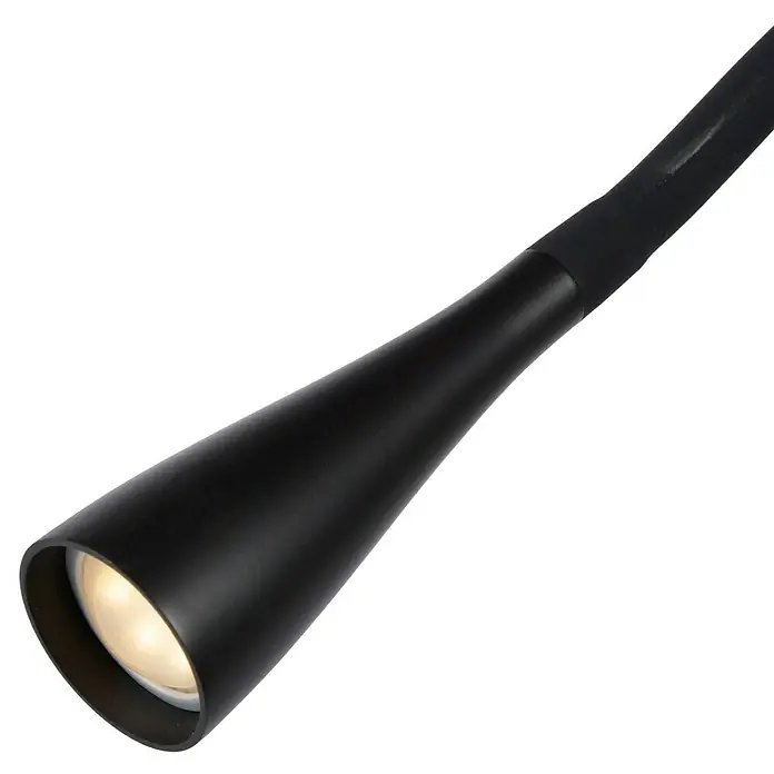 Lucide Zozy LED-Tischleuchte - 4 W, L x B x H: 11,2 x 11,2 x 48,5 cm, Schwarz, Neutralweiß - Nahaufnahme einer eleganten schwarzen LED-Wandleuchte, ideal für moderne Innenräume, die fokussiertes Licht und stilvolles Design schätzen.