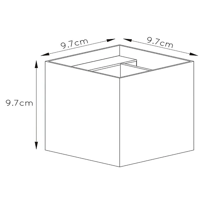 Lucide LED-Wandleuchte Xio Kubus - 4 W, L x B x H: 11 x 11 x 11 cm, Grau, Warmweiß - Produktansicht des geometrischen Blumentopfes in Würfelform mit Maßen in Zentimetern für Design und Konstruktion.