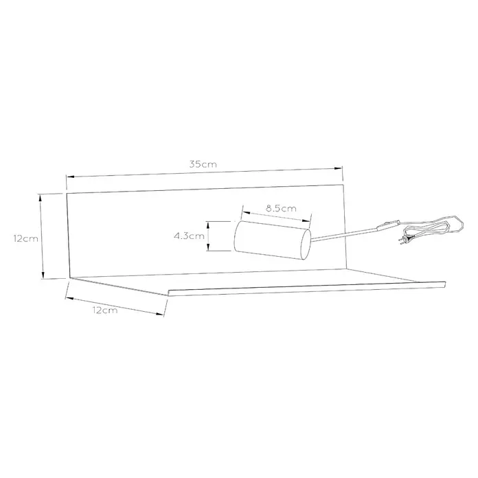 Lucide Wandleuchte Sebo - 40 W, L x B x H: 13 x 36 x 13 cm, Schwarz, E27 - Abbildung einer Wandleuchte mit den Maßen 35 x 12 x 12 cm, einem Lampenschirmdurchmesser von 4,3 cm und einer Länge von 8,5 cm.