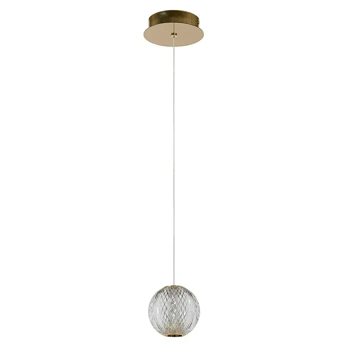 Lucide Cintra LED-Pendelleuchte rund - 5,7 W, L x B x H: 150 x 14 x 14 cm, Kristall, Anzahl Leuchtmittel: 1 Stk. - Elegante Hängeleuchte mit einem klaren, facettierten Glas-Lampenschirm und goldenen Akzenten, die jedem Raum einen Hauch von Luxus verleiht.