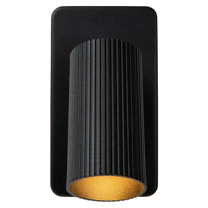 Lucide Clubs Wandstrahler - 50 W, L x B x H: 20,5 x 9,5 x 11,5 cm, Schwarz, Schwarz, GU10 - Schwarze Wandleuchte mit geripptem Schirm und warmem Lichtschein für stilvolle Akzente im Raum. Elegantes Design für Ihr Zuhause.