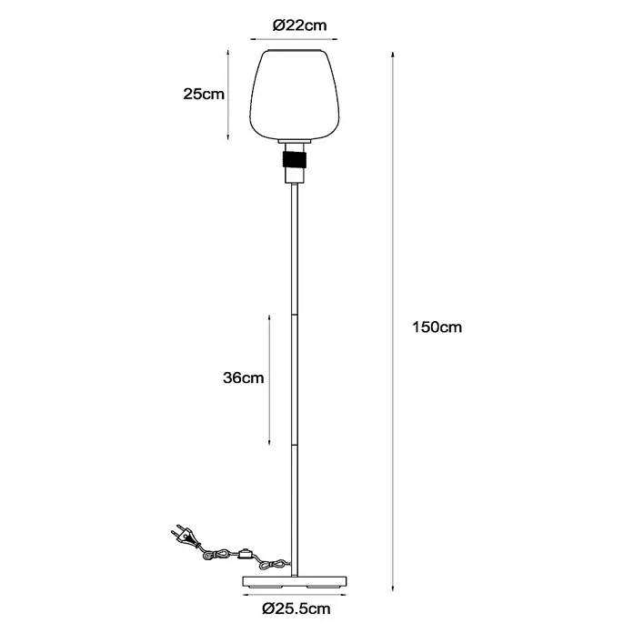 Lucide Ilona Stehleuchte - 40 W, Höhe: 150 cm, Amber, E27 - Stehleuchte mit Maßen: Gesamthöhe 150 cm, Lampenschirm Ø22 cm, Höhe 25 cm, Ständerhöhe 36 cm, Fuß Ø25,5 cm.