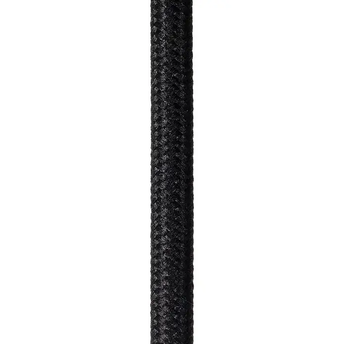 Lucide Rosas Pendelleuchte rund - 40 W, Ø x H: 26 x 152 cm, Schwarz, Schwarz/ Gold, E27 - Nahaufnahme eines robusten, schwarzen Textilkabels. Perfekt für stilvolle Lampen und Geräte, die ein Vintage-Flair suchen.