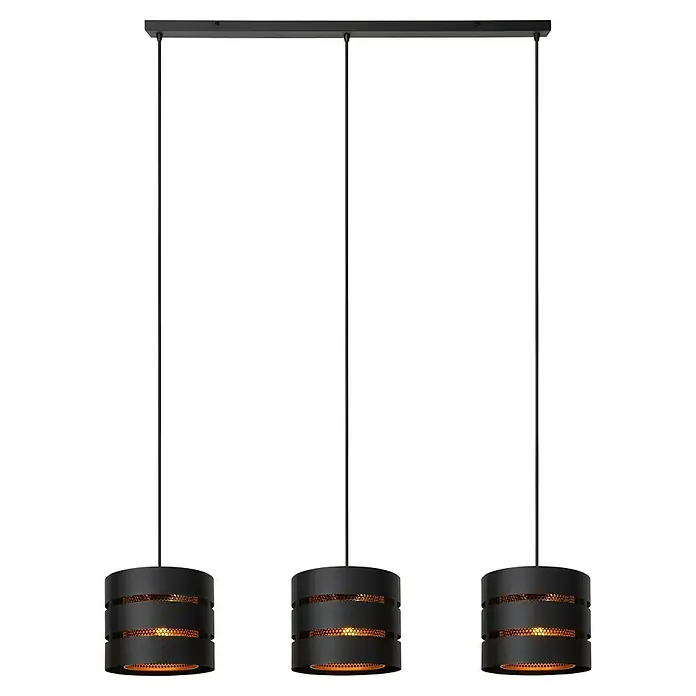 Lucide Rosas Pendelleuchte - 40 W, L x B x H: 110 x 130 x 152 cm, Schwarz, Schwarz/ Gold, E27 - Elegante Dreifach-Pendelleuchte in Schwarz mit modernem Design. Die Leuchte sorgt für stilvolle Beleuchtung in jedem Raum.