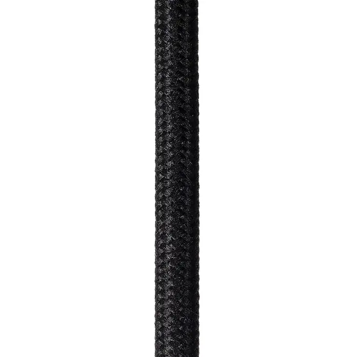 Lucide Ilona Pendelleuchte - 40 W, L x B x H: 60 x 8 x 161 cm, Amber, E27 - Nahaufnahme eines schwarzen, geflochtenen Textilkabels, ideal für DIY-Beleuchtungsprojekte und zur stilvollen Stromversorgung.