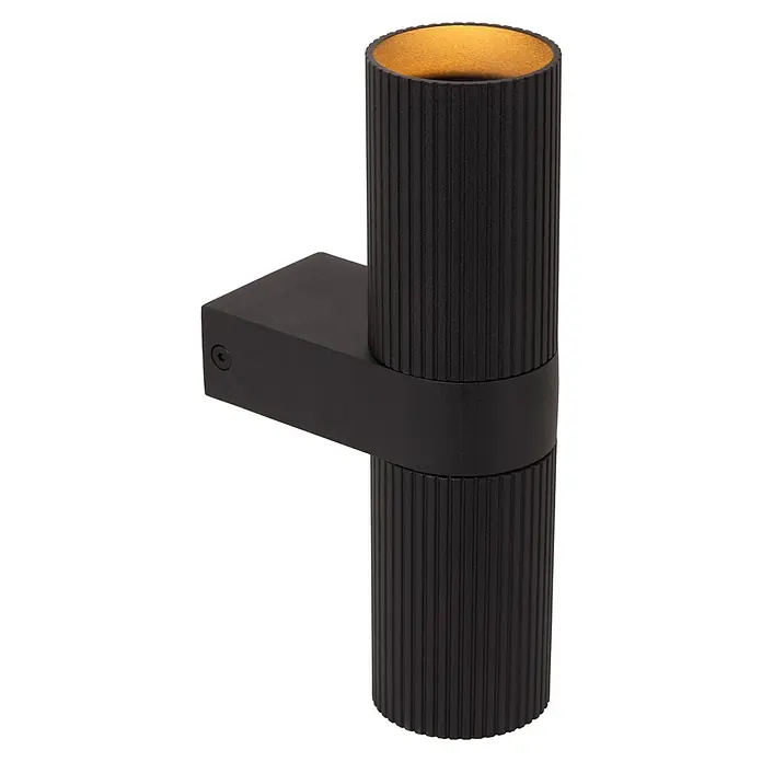 Lucide Clubs Wandleuchte - 50 W, L x B x H: 11,5 x 6,5 x 21,5 cm, Schwarz, Schwarz, GU10 - Schwarze LED-Wandleuchte für den Außenbereich mit geripptem Lampenkörper und warmweißem Licht für eine stimmungsvolle Beleuchtung.