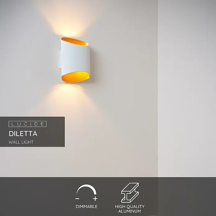Lucide Wandleuchte Diletta - 40 W, L x B x H: 22,5 x 16 x 8,5 cm, Weiß, G9 - Die "Diletta" Wandleuchte: Modernes Design trifft auf hochwertige Materialien. Dimmbar, mit Aluminiumgehäuse für langlebige Qualität.