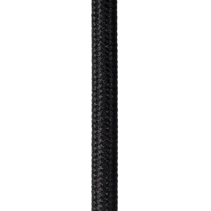 Lucide Ilona Pendelleuchte - L x B x H: 30 x 30 x 174 cm, Amber, E27 - Nahaufnahme eines schwarzen Textilkabels mit geflochtener Struktur, ideal für Lampen und andere elektrische Geräte. Stilvoll und robust.