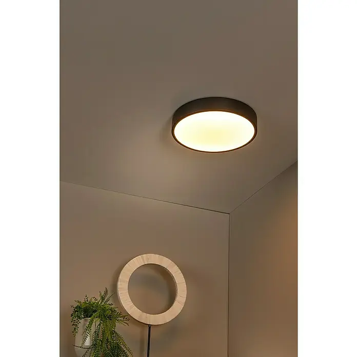 Lucide LED-Deckenleuchte rund Unar - 18 W, Ø x H: 30 x 5 cm, Schwarz, Warmweiß - Runde Deckenleuchte in modernem Design mit sanftem Lichtschein für eine angenehme Atmosphäre im Raum.