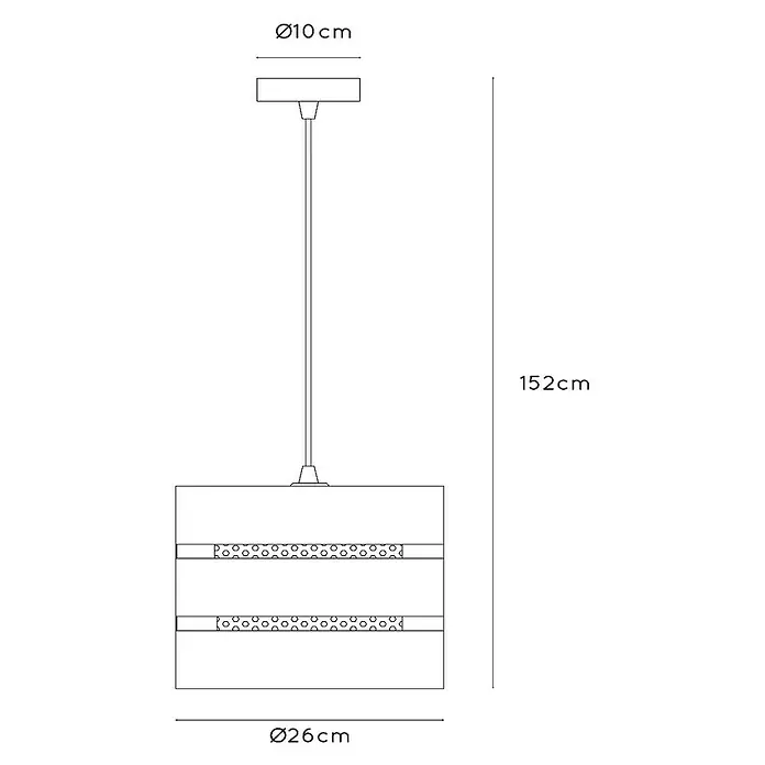 Lucide Rosas Pendelleuchte rund - 40 W, Ø x H: 26 x 152 cm, Schwarz, Schwarz/ Gold, E27 - Eine schematische Darstellung einer Pendelleuchte mit den Maßen Ø10cm oben, Ø26cm unten und einer Gesamtlänge von 152cm.