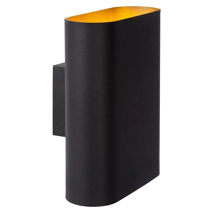Lucide Wandleuchte Ovalis - 9 W, L x B x H: 18 x 10 x 22 cm, Schwarz/ Gold, E14 - Moderne, schwarze Wandleuchte mit goldfarbener Innenseite, die ein warmes Licht erzeugt und jedem Raum eine elegante Note verleiht.