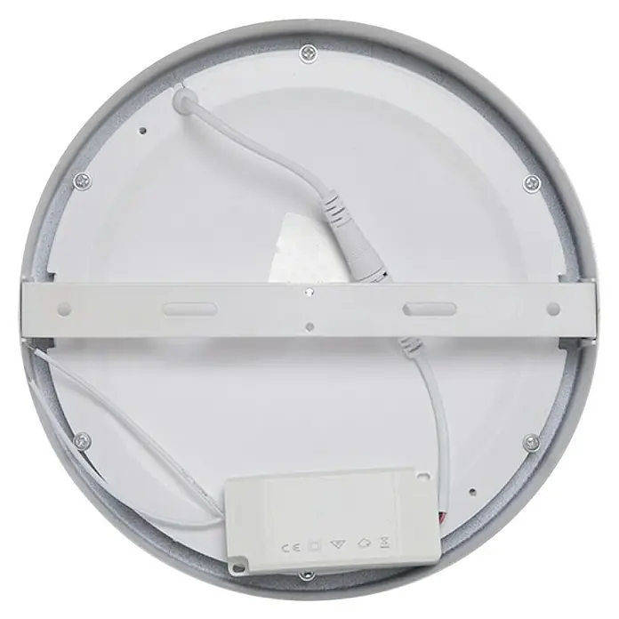 Panaled Foco downlight de superficie LED Ofis - 20 W, Ø x Al: 22 x 3 cm, Blanco cálido - Primer plano de una lámpara de techo LED redonda con carcasa blanca y borde gris, que ofrece una solución de iluminación moderna y eficiente.