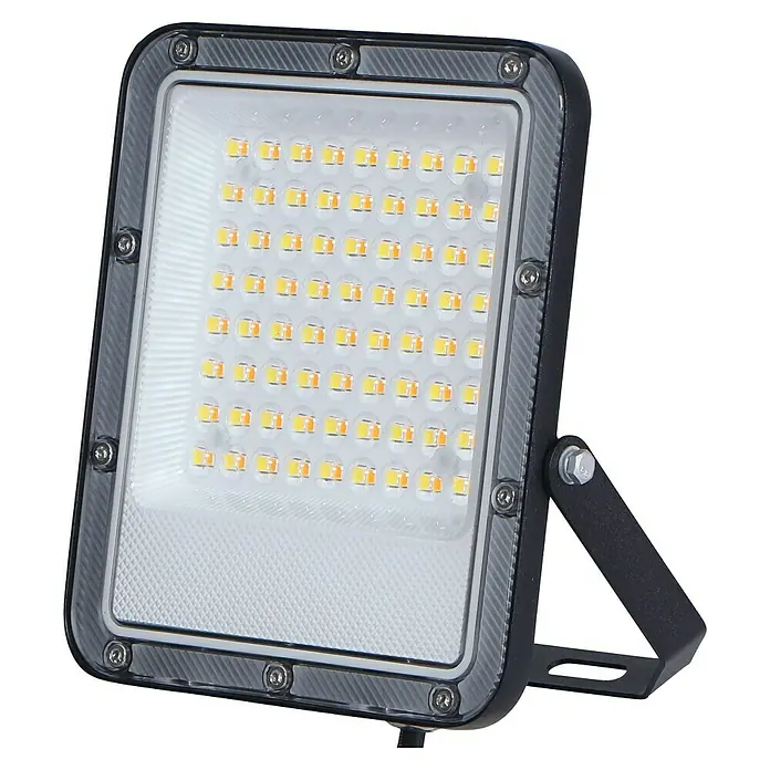 Panaled Zafra Proyector LED - 50 W, Gris - Primer plano de un foco LED rectangular, ideal para uso exterior. Construcción robusta e iluminación eficiente para espacios amplios.