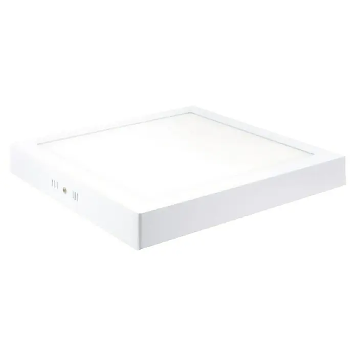 Panaled Foco downlight de superficie LED Ofis - 20 W, Largo: 22 cm, Blanco cálido - Primer plano de una lámpara de techo LED cuadrada blanca con superficie lisa, ideal para interiores modernos.