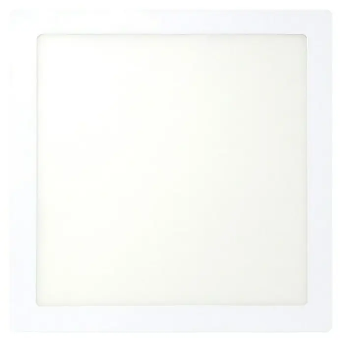 Panaled Foco downlight de superficie LED Ofis - 20 W, Largo: 22 cm, Blanco cálido - Primer plano de un panel LED cuadrado blanco, perfecto para interiores modernos, que ofrece una iluminación uniforme y brillante y ahorro de energía.