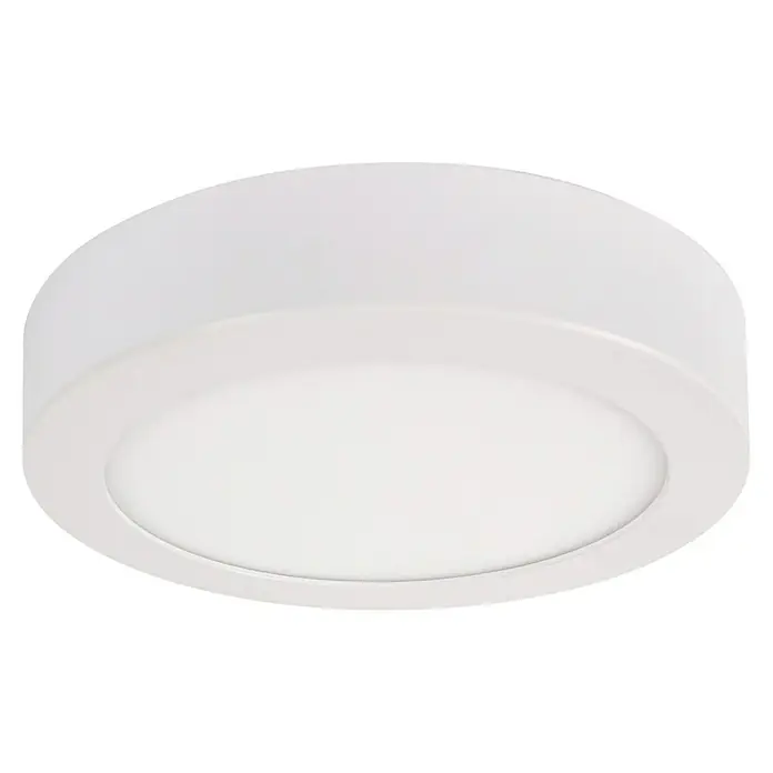 Panaled Foco downlight de superficie LED Ofis - 20 W, Ø x Al: 17 x 3 cm, Blanco cálido - Primer plano de una lámpara de techo redonda y blanca con una luz suave y uniforme para una iluminación moderna y brillante de la habitación.