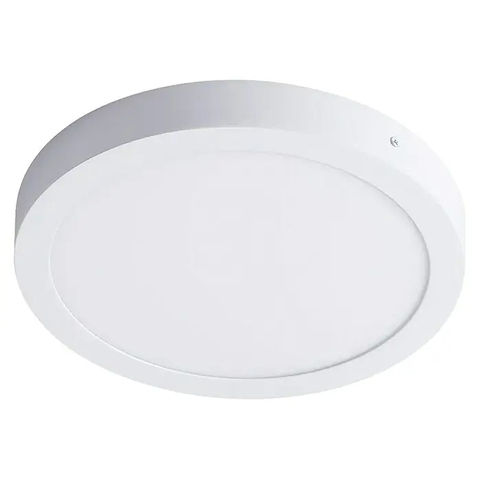 Panaled Foco downlight de superficie LED Ofis - 20 W, Ø x Al: 22 x 3 cm, Blanco cálido - Primer plano de una lámpara de techo LED redonda y blanca, que ofrece un diseño moderno y brillante para la iluminación de la habitación.