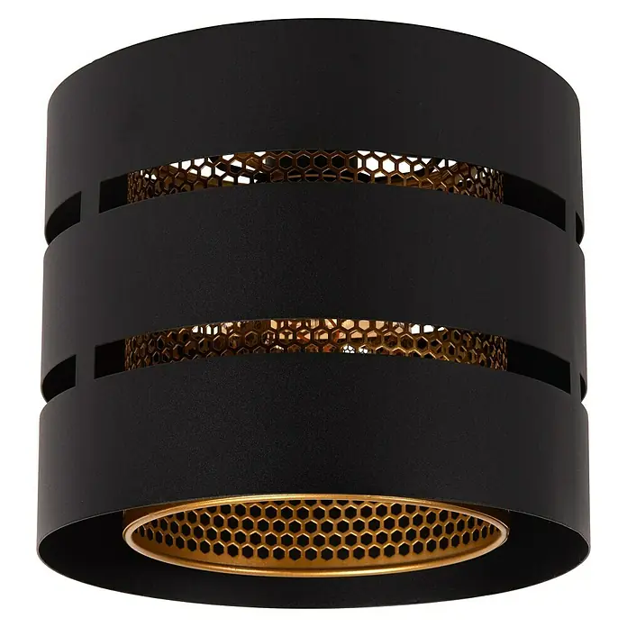 Lucide Rosas Deckenleuchte rund - 40 W, Ø x H: 26 x 22 cm, Schwarz/ Gold, Schwarz, E27 - Stilvolle Deckenleuchte in Schwarz mit goldfarbenem Wabendesign, perfekt für moderne Innenräume.\n