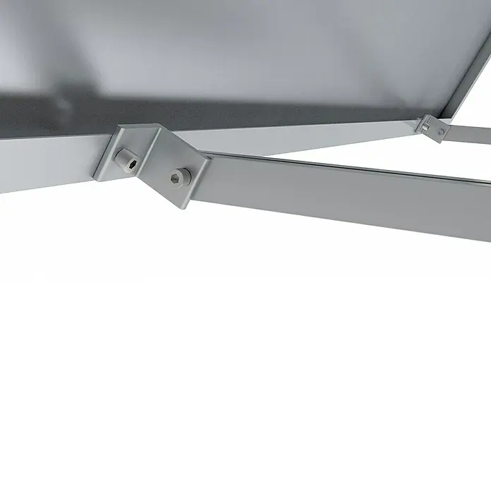 Schwaiger Montage-Set - 9 Stk., Passend für: Solarmodule - Detailansicht einer silberfarbenen Metallkonstruktion mit Schrauben, die ein stabiles und modernes Design zeigt.