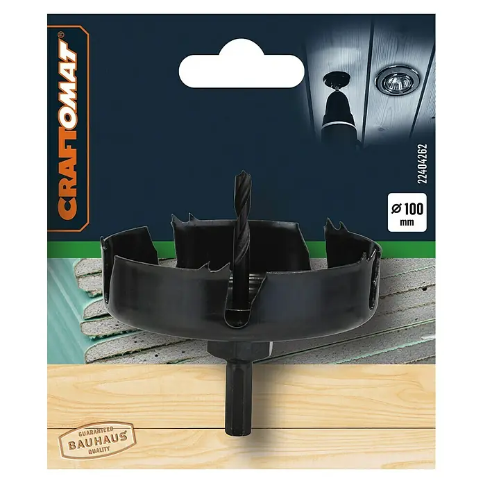 Craftomat Lochsäge - 100 mm, Durchmesser Schaft: ¼″ Hex - Bohrkronen-Set von Craftomat. Das Set enthält eine Lochsäge mit einem Durchmesser von 100 mm, ideal für präzise Bohrungen.