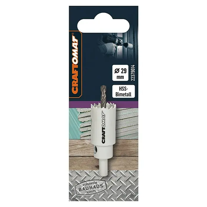 Craftomat Lochsäge - 29 mm, Stahl, Durchmesser Schaft: 10 mm HEX - Eine Craftomat Lochsäge mit 29 mm Durchmesser, aus HSS-Bimetall für präzise Löcher in verschiedenen Materialien, ideal für Heimwerker und Profis.