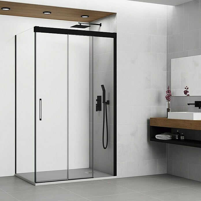 GME Mampara de ducha frontal corredera Trio (An x Al: 70 x 195 cm, Longitud regulable: 107 cm - 109,5 cm, Vidrio transparente) | BAUHAUS