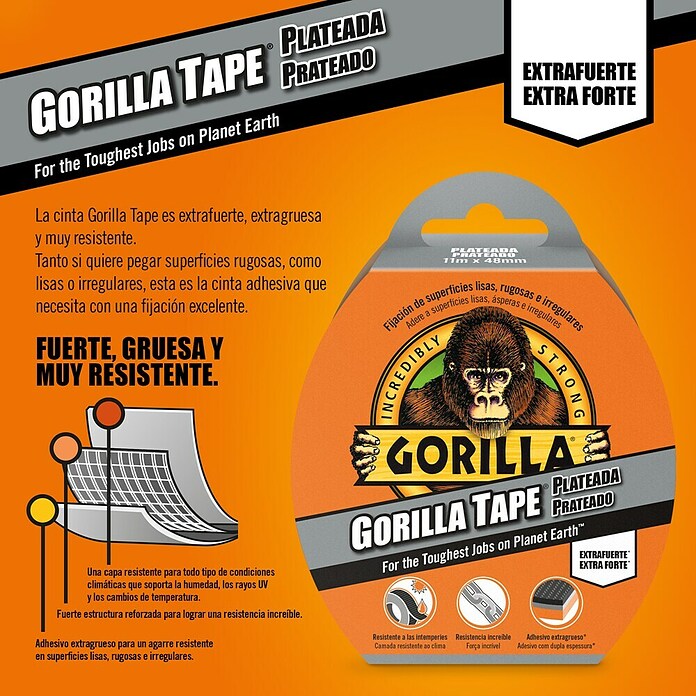 Gorilla Cinta de reparación Americana (Gris, 32 m x 48 mm) | BAUHAUS