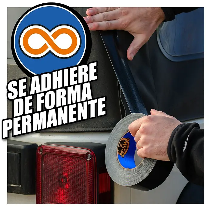 Gorilla Cinta de reparación Americana - Negro, 11 m x 48 mm - Aplicación de cinta Gorilla: Un hombre está fijando la capota negra de un Jeep con cinta adhesiva gris fuerte marca Gorilla.