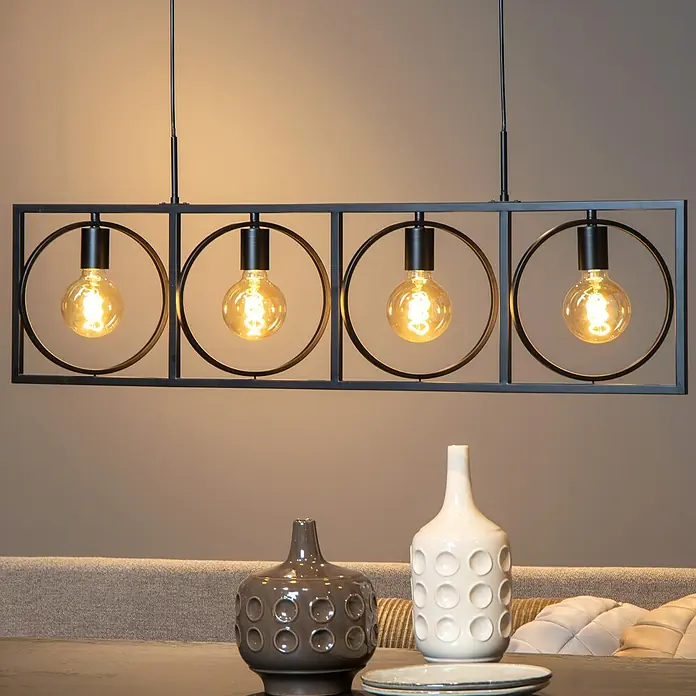 Lucide Pendelleuchte - 40 W, L x B x H: 107,8 x 28 x 9,5 cm, Schwarz, E27 - Elegante Hängeleuchte mit vier Glühbirnen in einem modernen, rechteckigen Design. Perfekt für Esszimmer oder Wohnbereiche, die einen Hauch von Stil suchen.
