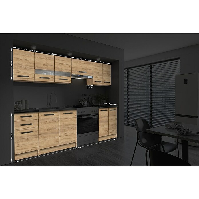 Kuhinjski komplet Romantica  (Širina: 240 cm, Smeđa, Bez električnih uređaja) | BAUHAUS