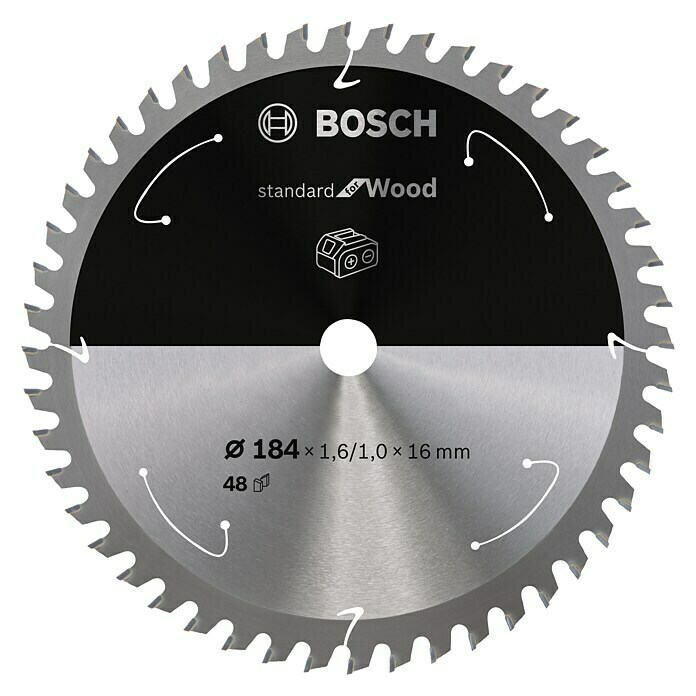 Bosch Kreissägeblatt Standard for WoodDurchmesser: 184 mm, Bohrung: 16 mm, Anzahl Zähne: 48 Zähne Front View