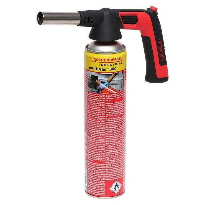 Rothenberger Industrial Gaslötbrenner RS 300 - Höchsttemperatur: 1.950 °C, Piezo-Zündung - Rothenberger Industrial Multigas 300: Ein zuverlässiger Gasbrenner für industrielle Anwendungen, ideal zum Löten und Erhitzen.