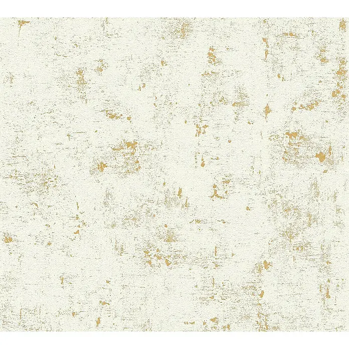 A.S. Création Trendwall Vliestapete - Beige/Gold/Metallic, Betonoptik, 10,05 x 0,53 m - Nahaufnahme einer strukturierten weißen Tapete mit goldenen Akzenten, ideal für moderne Wohnräume.