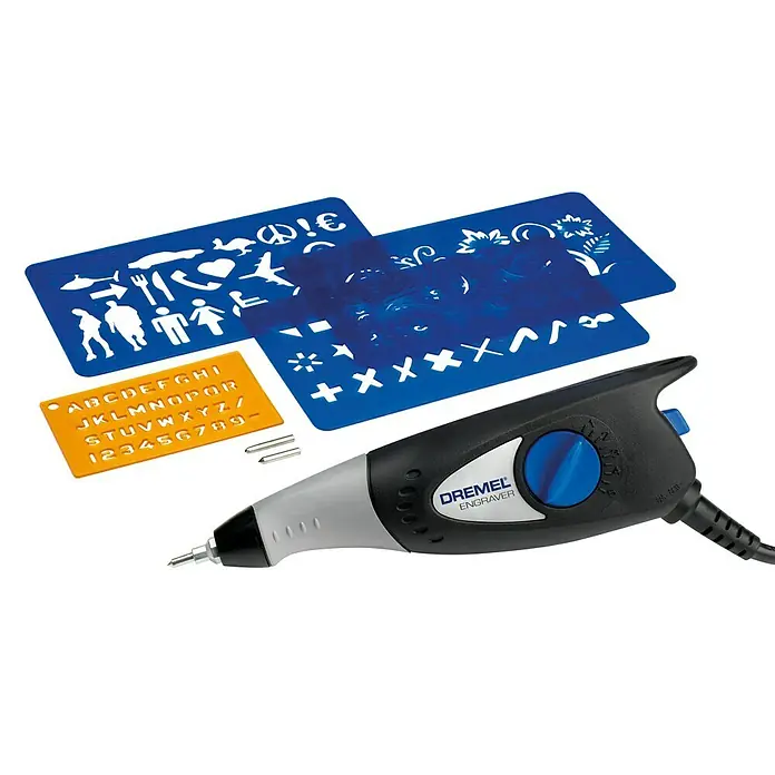 Dremel Graviergerät 290-3 Hobby - 35 W - Hier ist ein Dremel Engraver mit Schablonen. Ideal zum Personalisieren von Gegenständen mit Gravuren für kreative Projekte.