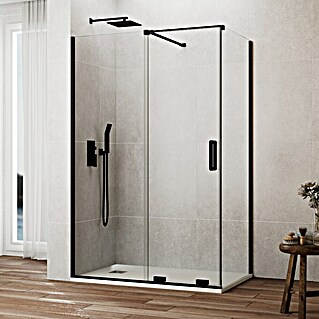 GME Mampara de ducha frontal corredera Kenna (160 x 195 cm, Espesor de vidrio: 8 mm, Negro)