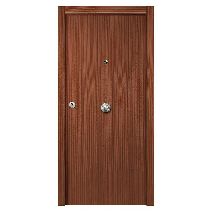 Puerta de entrada interior mixta - 82,5 x 203 cm, Derecha, Sapelly/Blanco, Lisa - Puerta de madera marrón con mirilla y pomo. Puerta de entrada segura y elegante para su hogar con un diseño robusto y un acabado de calidad.