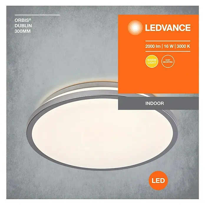 Osram Orbis LED-Deckenleuchte rund Slim Moia - 20 W, Ø x H: 28 x 4 cm, Schwarz, Warmweiß - LEDVANCE ORBIS® Dublin 300MM Zimmerleuchte mit 2000 lm, 16 W und 3000 K, ideal für die Innenraumbeleuchtung. Warmes Licht und einfache Montage.