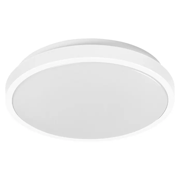 Osram Orbis LED-Deckenleuchte rund Slim Moia - 20 W, Ø x H: 28 x 4 cm, Weiß, Warmweiß - Nahaufnahme einer runden, weißen Deckenleuchte mit einem schlichten, modernen Design, ideal für minimalistische Innenräume.