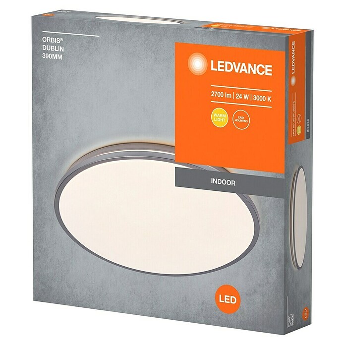Osram Orbis LED-Deckenleuchte rund Slim Moia (24 W, Ø x H: 38 x 4 cm, Schwarz, Warmweiß) | BAUHAUS