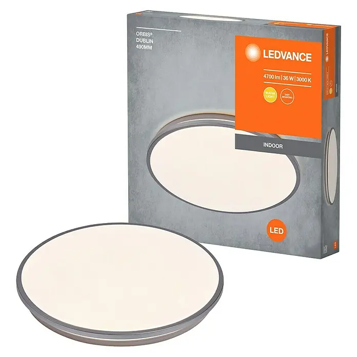 Osram Orbis LED-Deckenleuchte rund Slim Moia - 36 W, Ø x H: 48 x 5 cm, Schwarz, Warmweiß - LEDVANCE Orbis Dublin Deckenleuchte, 490 mm Durchmesser, warmweißes Licht, ideal für Innenräume.