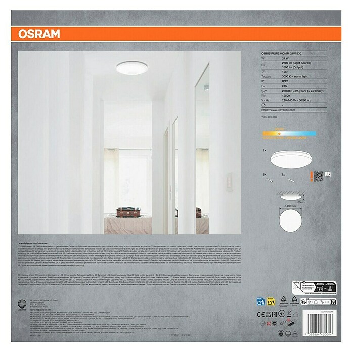 Osram LED-Wand- & Deckenleuchte rund Pure (21 W, Ø x H: 400 mm x 8,8 cm, Weiß) | BAUHAUS