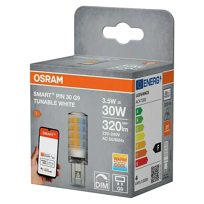 Osram Smart+ Smart-LED-Lampe - G9, 3,5 W, Mehrfarbig - Abbildung einer Osram Smart+ Pin 30 G9 LED-Lampe.