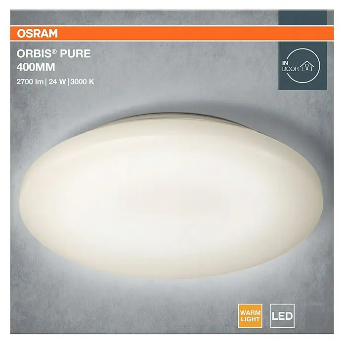 Osram LED-Wand- & Deckenleuchte rund Pure - 21 W, Ø x H: 400 mm x 8,8 cm, Weiß - Eine OSRAM ORBIS® PURE 400MM LED-Deckenleuchte mit warmweißem Licht, ideal für Innenräume, mit 2700lm, 24W und 3000K.