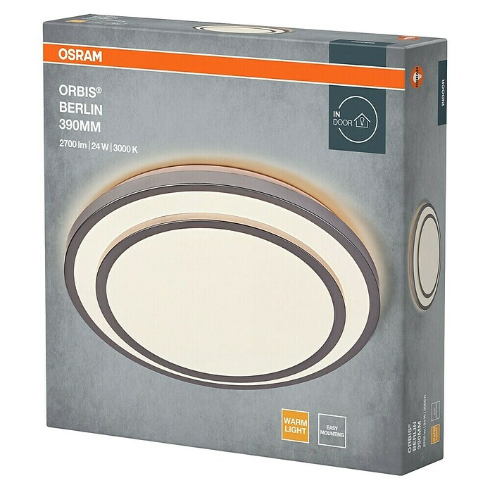 Osram Orbis LED okrogla stropna svetilka Berlin  (24 W, Ø x V: 39 x 7,8 cm, Srebrna, Toplo bela) | 3016 - Deckenleuchte | CACB - Deckenleuchten | CAC - Indoorleuchten | CA - Beleuchtung | C - Elektro | BAUHAUS