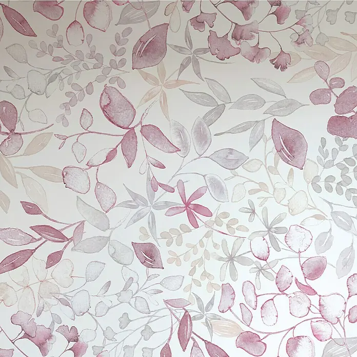 A.S. Création Aquarell Dreams Fototapete Blätterranke - B x H: 159 x 280 cm, Vlies, Rosa - Zartes, florales Muster mit rosa und grauen Blättern, das eine ruhige und elegante Atmosphäre schafft. Ideal für entspannende Räume.
