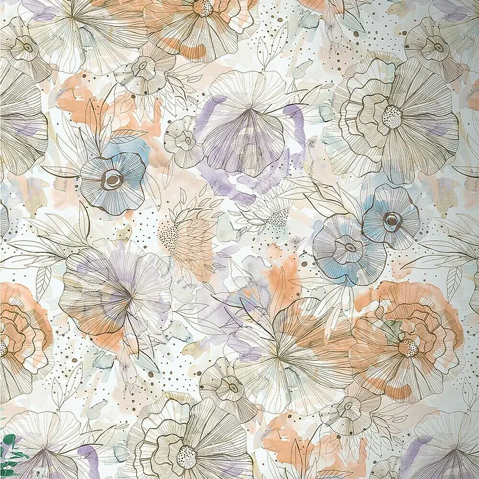 A.S. Création Aquarell Dreams Fototapete Blütenbukett - B x H: 159 x 280 cm, Vlies, Pastell Beige-Orange - Aquarell-Blumenmuster mit zarten Linien und sanften Farbtönen, ideal für kreative Projekte und stilvolle Designs.