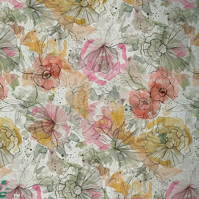 A.S. Création Aquarell Dreams Fototapete Blütenbukett - B x H: 159 x 280 cm, Vlies, Beige-Orange - Abstrakte florale Tapete mit skizzenhaften Blumen in Rosa, Gelb und Grün vor einem Aquarellhintergrund. Ein stilvolles und dekoratives Designelement.
