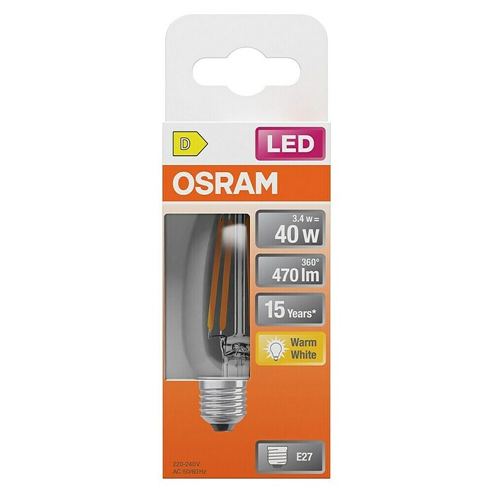Osram LED žarulja LED Star Classic B 40 Filament 827  (E27, 3,4 W, 470 lm) | BAUHAUS