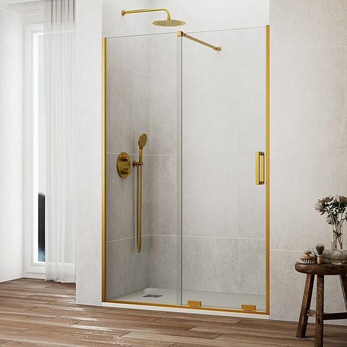 GME Mampara de ducha frontal corredera Kenna (160 x 195 cm, Espesor de vidrio: 8 mm, Dorado) | BAUHAUS